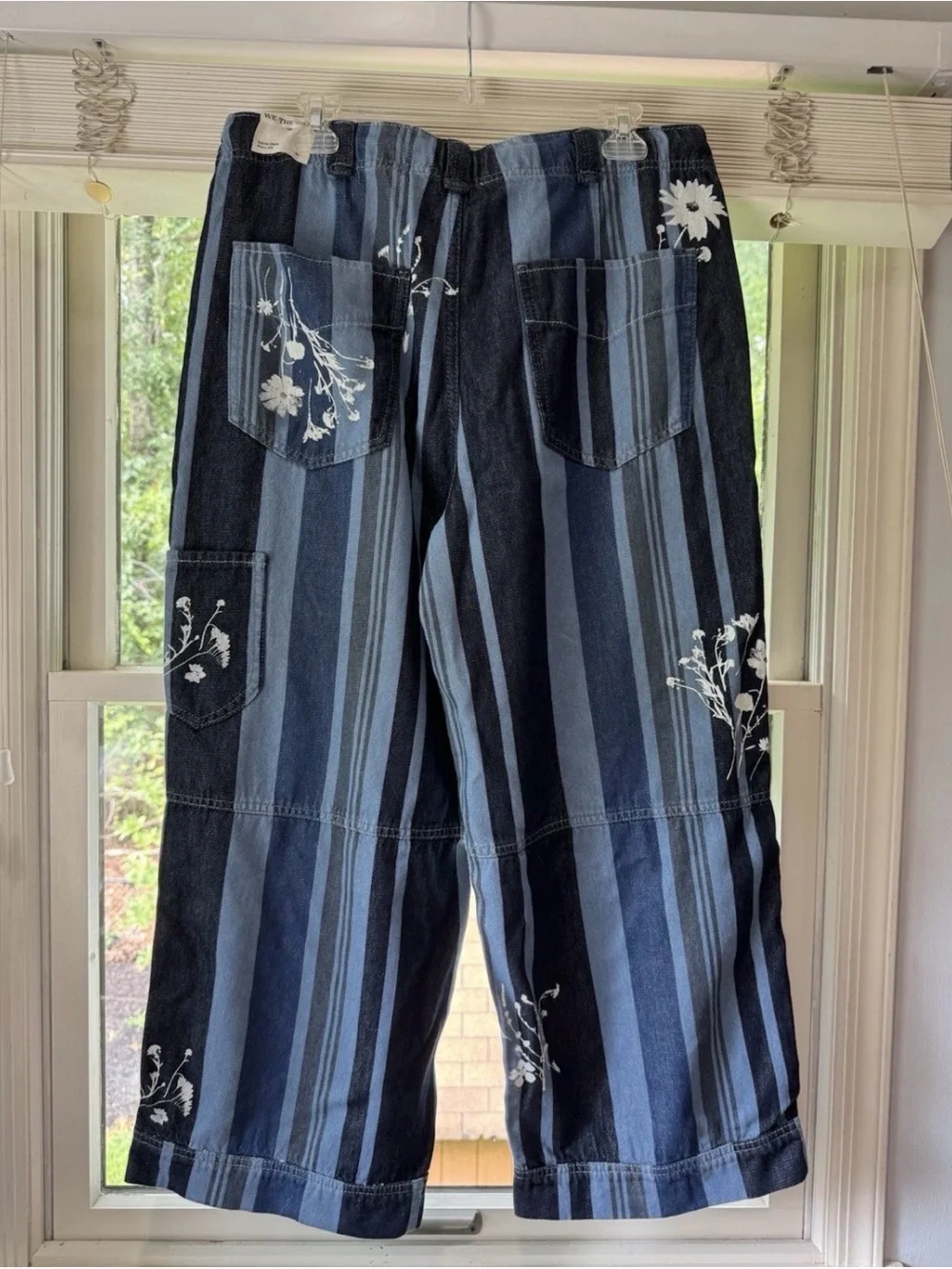 Free People Navy & Blue Striped Floral Cropped Jeans